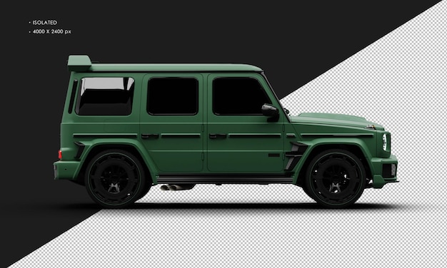Auto suv sportiva pura moderna di lusso verde opaca realistica isolata dalla vista laterale destra