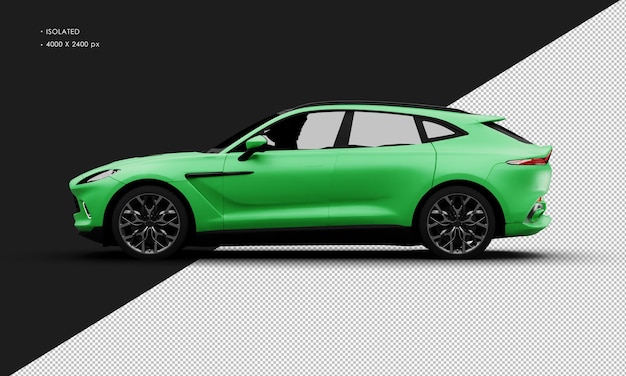 Изолированный реалистичный матовый зеленый роскошный современный спортивный автомобиль с левой стороны