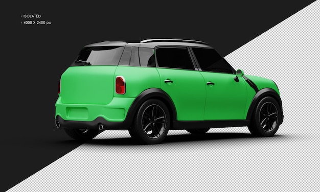 PSD isolated realistic matte green luxury small modern city car from right rear view