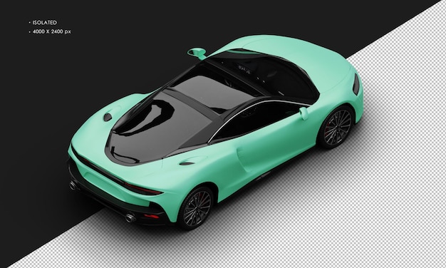 PSD isolated realistic matte green modern super sport car from top right rear view