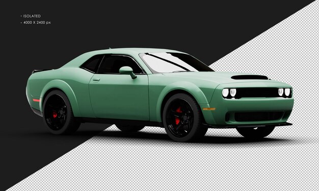 PSD isolated realistic matte green modern super sport muscle car from right front view