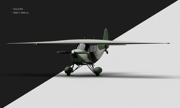 PSD isolated realistic matte green retro model vintage airplane from left front angle view