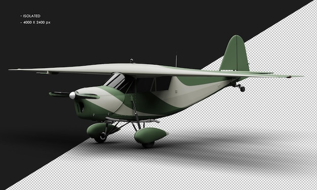 PSD isolated realistic matte green retro model vintage airplane from left front view