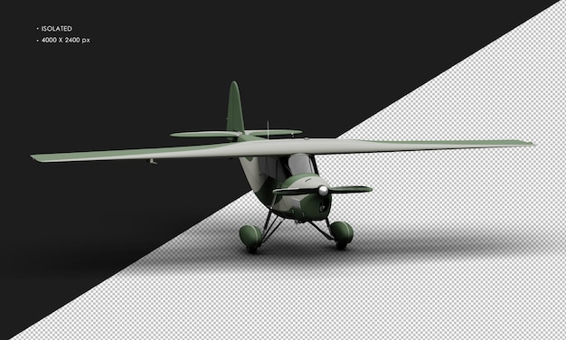 PSD isolated realistic matte green retro model vintage airplane from right front angle view