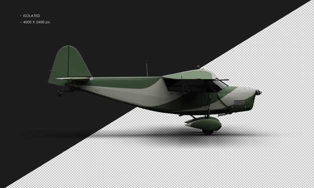 PSD isolated realistic matte green retro model vintage airplane from right side view