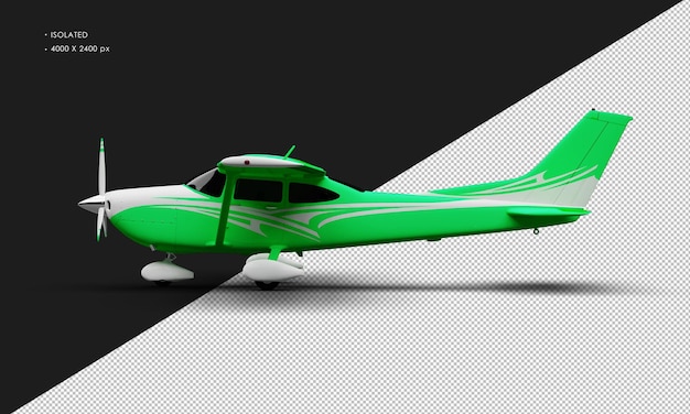 PSD isolated realistic matte green single engine propeller light airplane from left side view