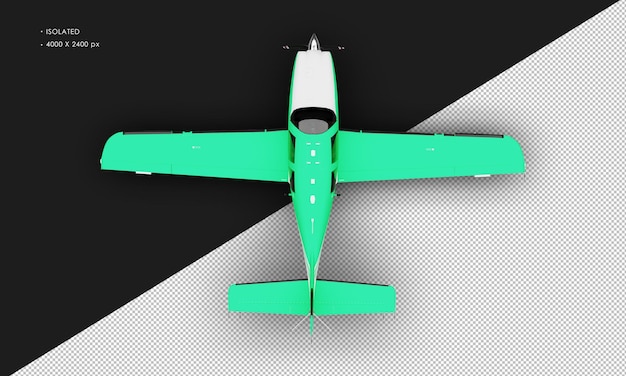 PSD isolato realistico verde opaco monomotore elica low wing light airplane dalla vista dall'alto