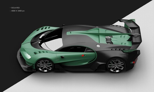 PSD isolated realistic matte green titanium racing sedan sport super car from top left view