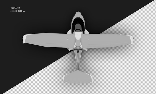 PSD isolated realistic matte grey amphibious light sport aircraft plane from top view