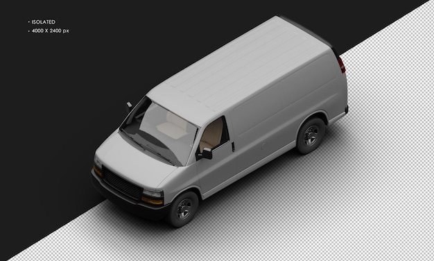 Isolated realistic matte grey full size cargo blind van car from top left front view