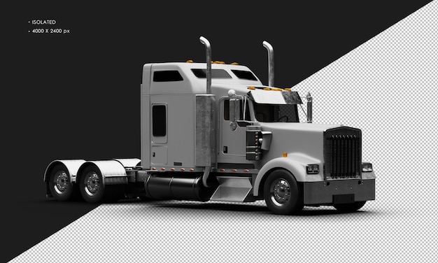 PSD isolated realistic matte grey heavy duty semitrucks car from right front view