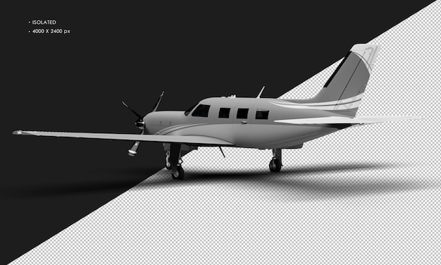 Изолированный реалистичный матовый серый роскошный одномоторный турбовинтовой самолет слева сзади