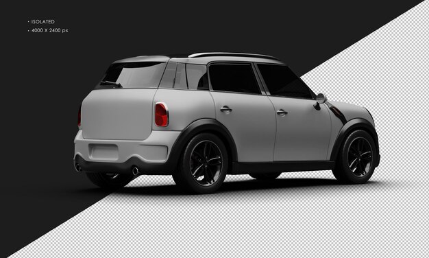 Isolated realistic matte grey luxury small modern city car from right rear view