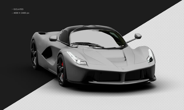 PSD isolated realistic matte grey mid engine sports hybrid super car from right front angle view