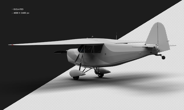 孤立した現実的なマット グレー レトロ モデル ビンテージ プロペラ飛行機左背面図から