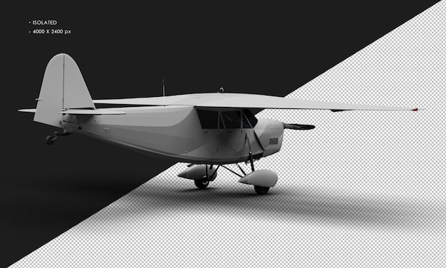 孤立した現実的なマット グレー レトロ モデル ビンテージ プロペラ飛行機右背面から