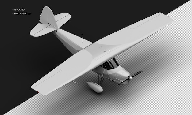 PSD isolated realistic matte grey retro model vintage propeller airplane from top right front view