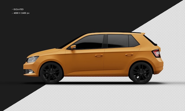 Isolated realistic matte orange elegant modern city car from left side view