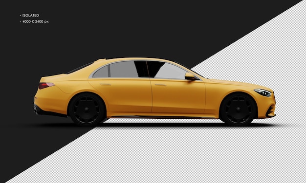 Isolated realistic matte orange luxury modern elegant sedan city car from right side view