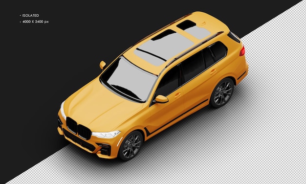 Isolated realistic matte orange luxury modern grand suv car from top left front view