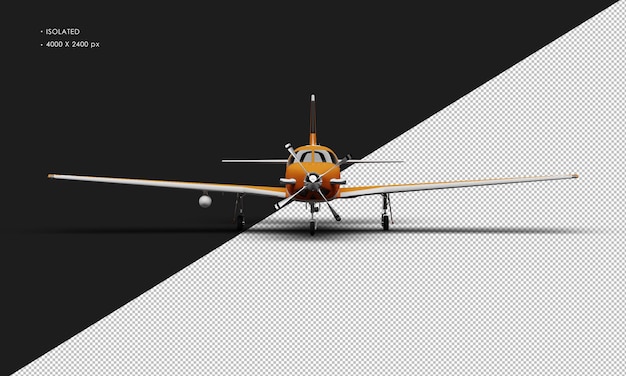 PSD isolated realistic matte orange luxury single engine turboprop airplane from front view