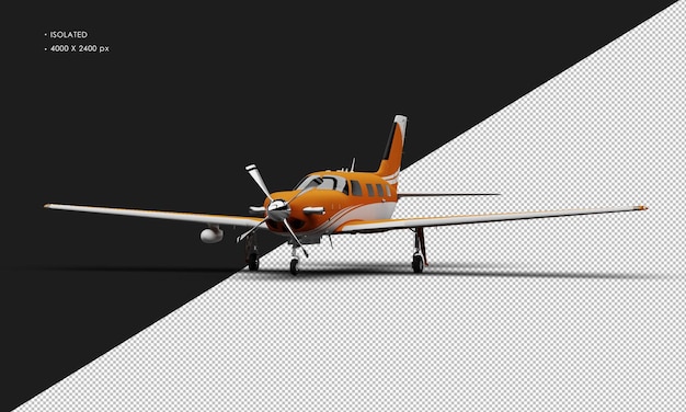 左フロント アングル ビューから現実的なマット オレンジ高級シングル エンジン ターボプロップ飛行機を分離