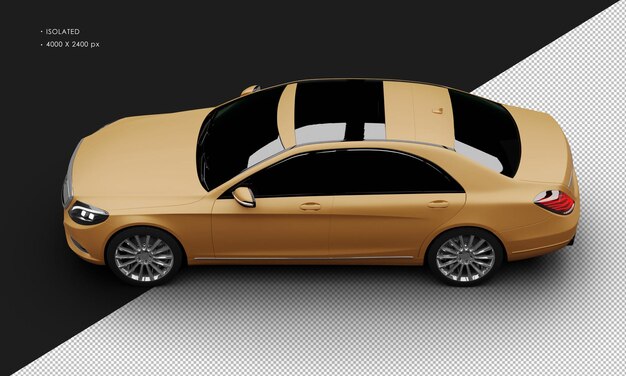 PSD isolated realistic matte orange modern luxury city sedan car from top left view