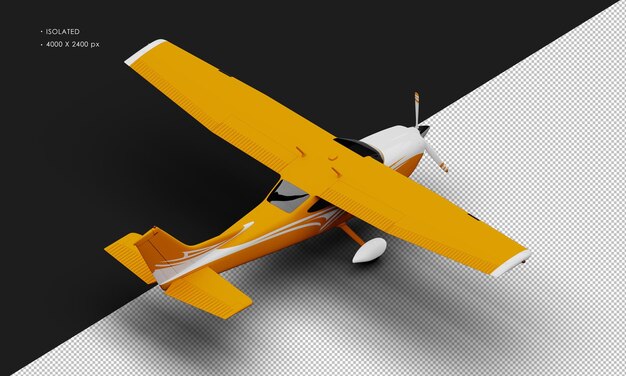 PSD isolated realistic matte orange single engine propeller light airplane from top right rear view