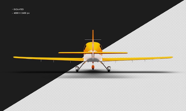 후면 보기에서 격리된 현실적인 매트 오렌지 단일 엔진 프로펠러 로우 윙 라이트 비행기