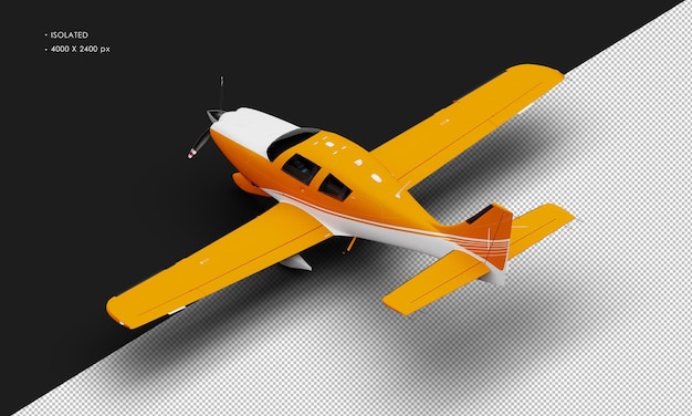 PSD isolated realistic matte orange single engine propeller low wing light airplane from top left rear