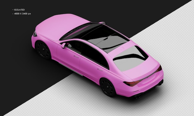 Isolated realistic matte pink luxury modern elegant sedan city car from top left rear view