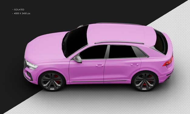 PSD isolated realistic matte pink purple luxury hybrid modern suv car from top left view