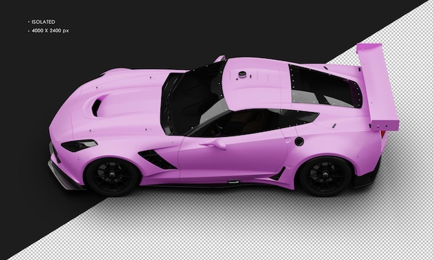 PSD auto da corsa super sportiva realistica rosa opaco isolata dalla vista in alto a sinistra