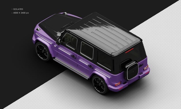 PSD isolated realistic matte purple electric four wheel drive luxury suv car from top left rear view