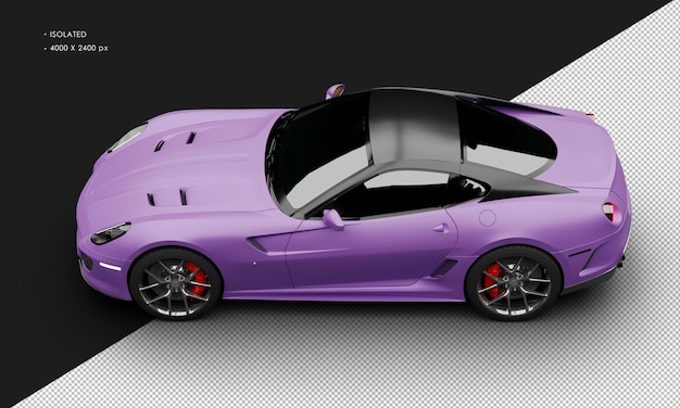 PSD isolated realistic matte purple grand tourer super sport car from top left view