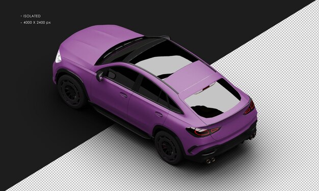 PSD isolated realistic matte purple luxury modern sedan muscle sport car from top left rear view