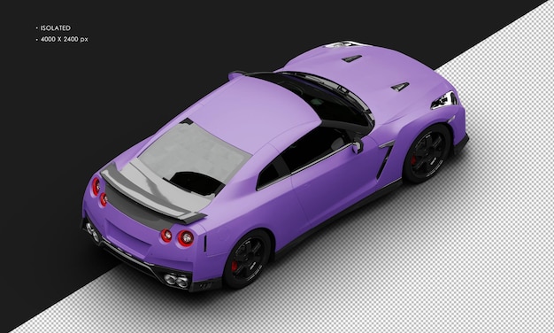 Isolated realistic matte purple luxury sport racing super car from top right rear view