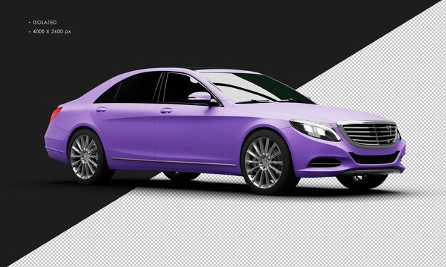 Isolated realistic matte purple modern luxury city sedan car from right front view