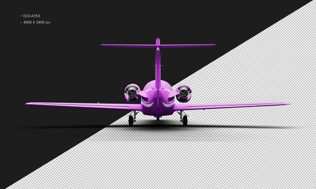 Isolato realistico matte viola twin engine medium light jet airplane dalla vista posteriore