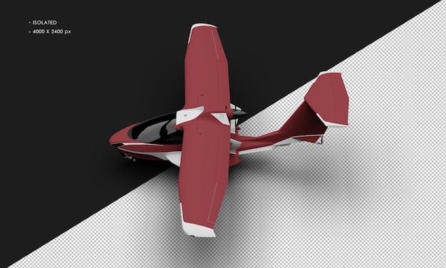 PSD isolated realistic matte red amphibious light sport aircraft plane from top left view