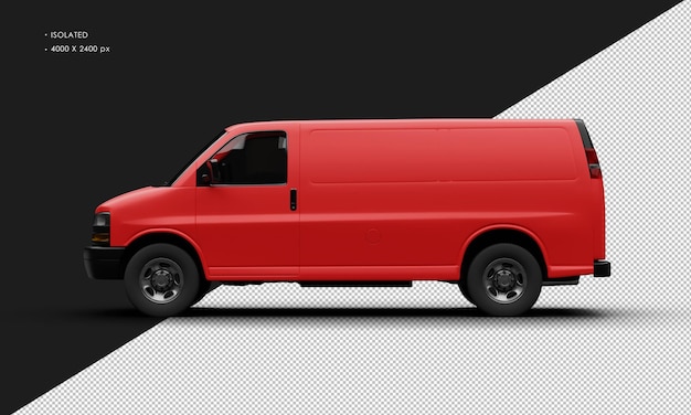 PSD isolated realistic matte red full size cargo blind van car from left side view