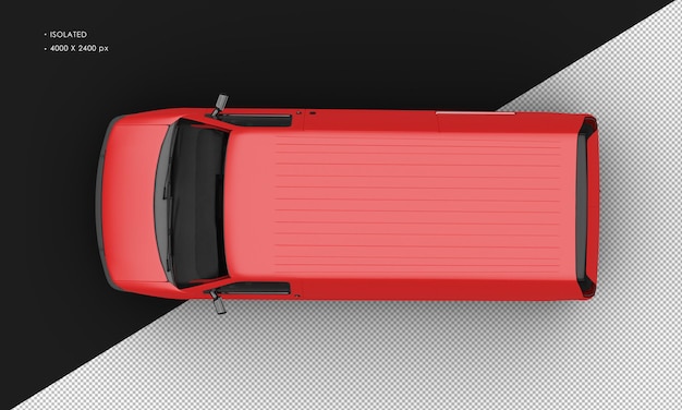 PSD Изолированный реалистичный матовый красный полноразмерный грузовой слепой фургон с видом сверху