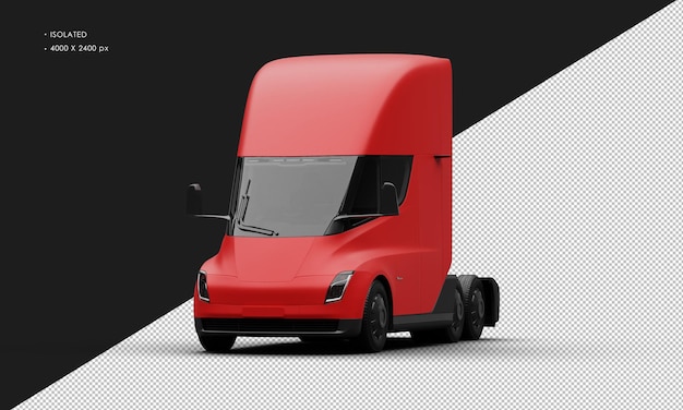 PSD isolato realistico rosso opaco completamente elettrico semi camion auto dalla vista frontale sinistra