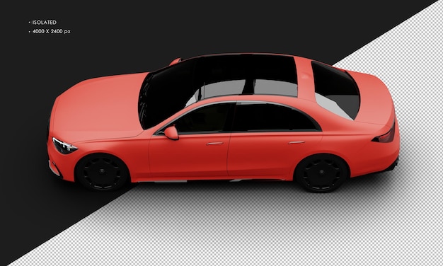 Isolated realistic matte red luxury modern elegant sedan city car from top left view