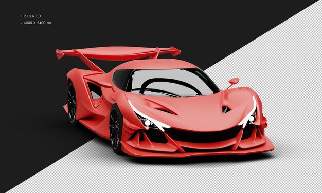 PSD isolated realistic matte red modern super sport racing car from right front angle view