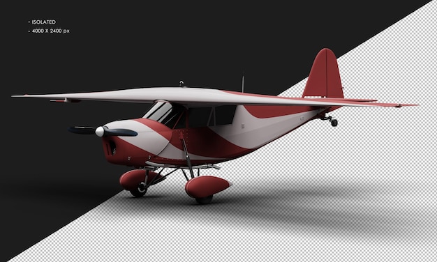 PSD isolated realistic matte red retro model vintage propeller airplane from left front view