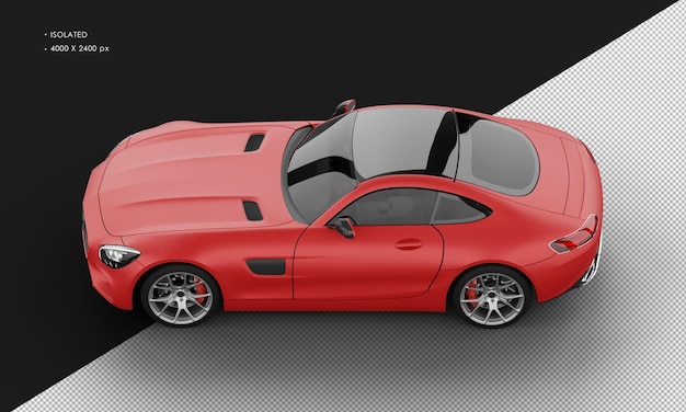 Isolated realistic matte red sedan sport city car from top left view