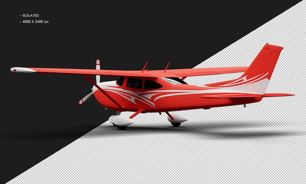 PSD isolated realistic matte red single engine propeller light airplane from left rear view