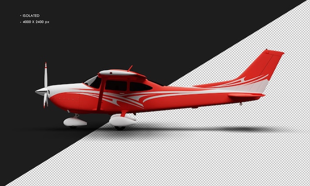 isolated realistic matte red single engine propeller light airplane from left side view