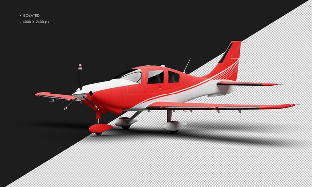 PSD isolated realistic matte red single engine propeller low wing light airplane from left front view